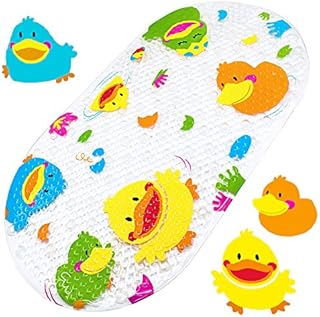 Yolife Baby Bathtub Mat Cartoon Duck Design Non Slip Bath Mat Massage with Strong Suction Cups for Toddlers Children 39 x 69 cm