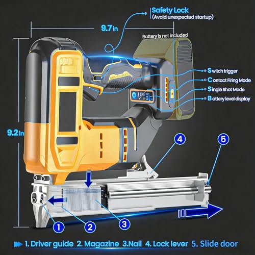 18 Gauge Cordless Brad Nailer & Staple Gun for Dewalt 20V MAX Battery, 2-in-1 Battery Powered Electric Nail Gun with 1000 Nails for Woodworking, DIY, Framing & Home Improvement (No Battery) thumbnail 8