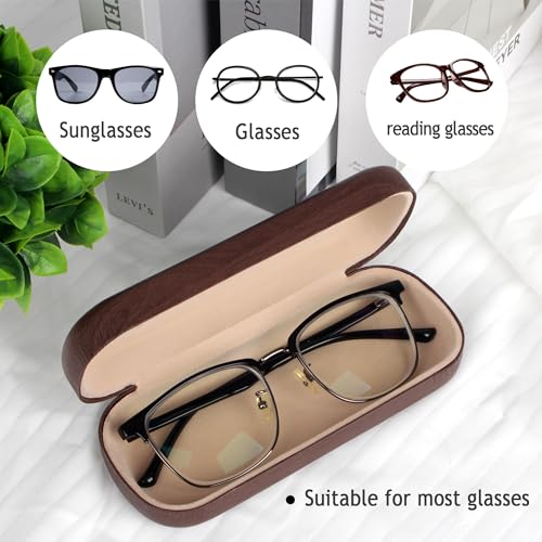Image of Hard Shell Eyeglasses Sunglasses Case, Simple Wood Grain Glasses Case With Clean Cloth, Sunglasses Case Hard Shell Travel For Women Girls