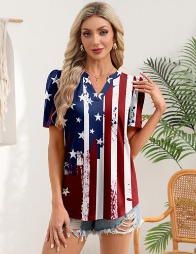 Image of Zeagoo Women Blouses Puff Short Sleeve Tops V Neck Dressy Casual Spring Shirts Boho Floral Cute Clothes 2026