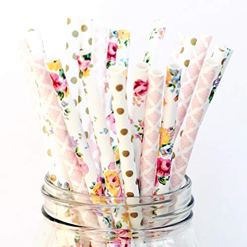 Designer Durable Disposable Drinking Paper Straws (25) Garden Party