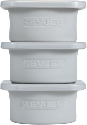 KEVJES Recipientes apilables de silicona para prueba de masa de pizza artesanal con tapas, paquete de 2345, porción de 16.9 fl oz (gris, paquete de