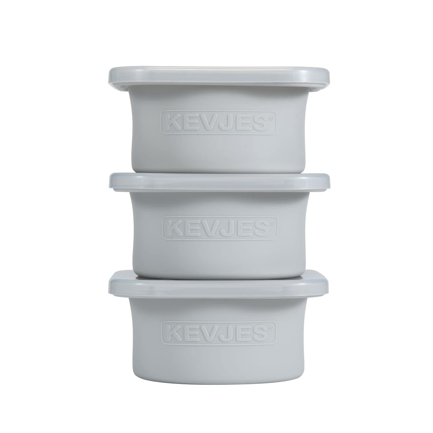 KEVJES Stackable Silicone Artisan Pizza Dough Proofing Proving Containers with Lids-2/3/4/5 pack-500ml portion (Grey, 3 PACK)