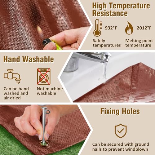 Image of Fire Pit Mat - 37.8x39.4in Fireproof Blanket for Under Fire Pit, Compatible with Solo Stove, Heat Resistant Rug for Outside Indoor Wooden Deck Grass Lawn Protection - Brown