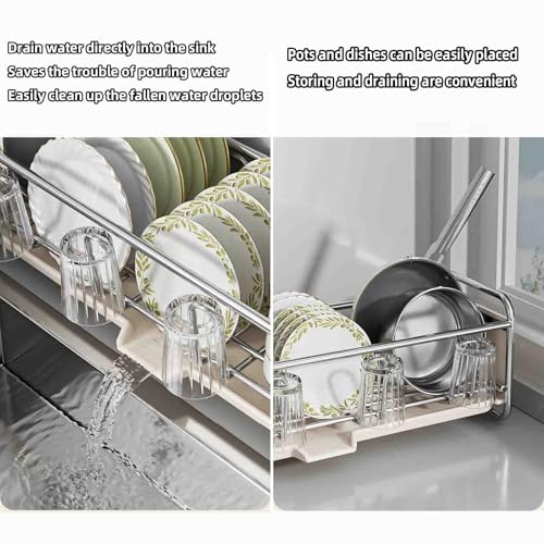 Abtropfgestell Geschirr Geschirrabtropfgestell Dish Rack Geschirrständer Abtropfhalter Abtropfgitter Geschirrablage Abtropfschale Abtropfständer Geschirrkorb Klein Besteckkorb (Gray,43x17x17cm)
