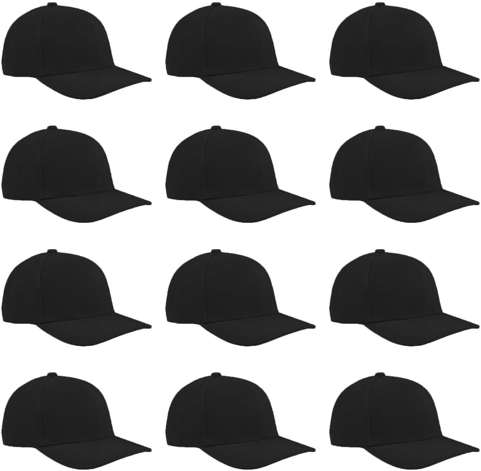 TK Flex Blank Baseball Cap 12 Pack, Plain Dozen Adjustable Casual Unisex Caps Black