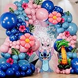 ALL-IN-1 Blue Alien Balloon Arch Kit with BONUS Palm Tree & Tropical Flowers for Cute Space Creature Theme Kids Birthday, Baby Showers & Outer Space Parties - Tropical Blue Monster Party Decorations