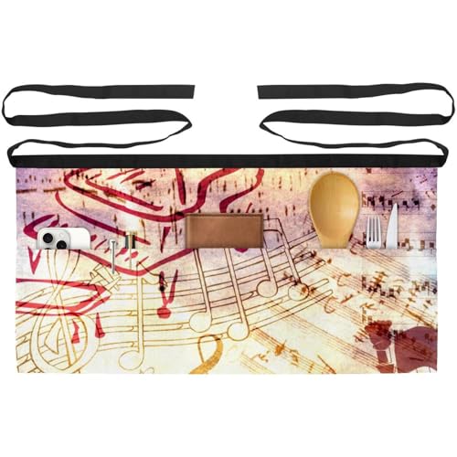 Lot de 3 tabliers courts de chef avec 3 poches motif piano pour cuisine