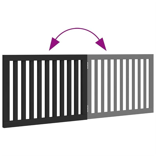 Foto 4 de 8 de vidaXL Puerta para Perros Plegable 2 Paneles Madera álamo Negra 160 cm, Puerta para Mascotas