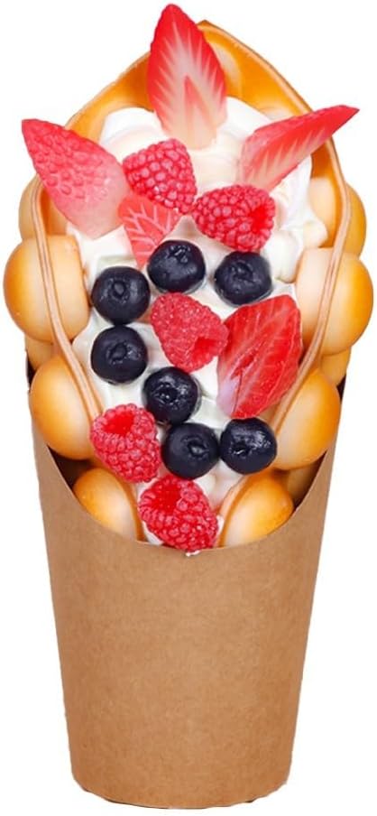 Simulated Egg Waffle Model Display, Realistic PU Fake Food Prop Bakery Shop Decoration, Market Stall Decor and Role Play Toy, 21.5x10cm(Blueberry Strawberry)