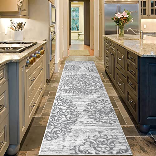 HEBE Hallway Runner Rug 2'x8' Washable Vintage Distressed Area Rugs Non Slip Laundry Rug Runner Boho Floor Carpet Runners for Hallways Entryway Laundry Room Kitchen Bathroom,Grey - Thumbnail 7