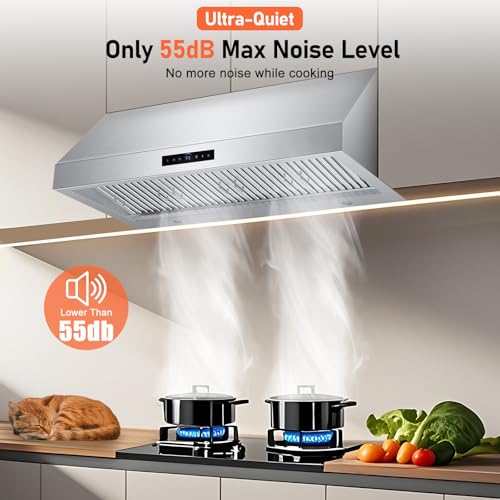 48 Inch Wall Mount Range Hood 1200CFM, 4-Speed Wall Mount Range Hood with Touch Control