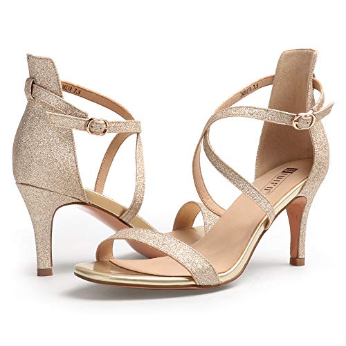 IDIFU Women's 3 Inch Dressy Heels Ankle Strap Strappy Heels for Women Wedding Shoes - Image 4