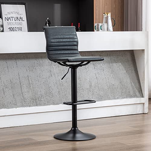 Faux Leather Adjustable Bar Stools Black and Gold Barstool with Back Modern Counter Height Swivel Stool Chair for Home/Kitchen Island Set of 2 Gold Base, Black 2 Barstools