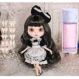 HYZM Blythe Doll 1/6, 19 Joints Blythe Muñeca + Maquillaje Cara + Ropa + Ojos de 4 Colores + 9 Pares de Manos, Cabello Rizado Gris Negro