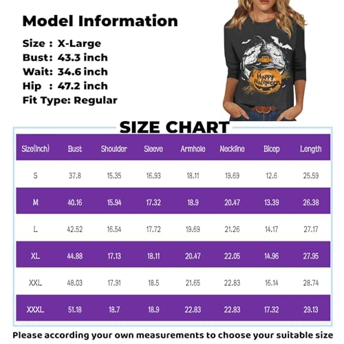 Halloween Shirts for Women 3/4 Sleeve Plus Size Crewneck Loose Fit Cute T Shirt Halloween Costumes for Women 2025