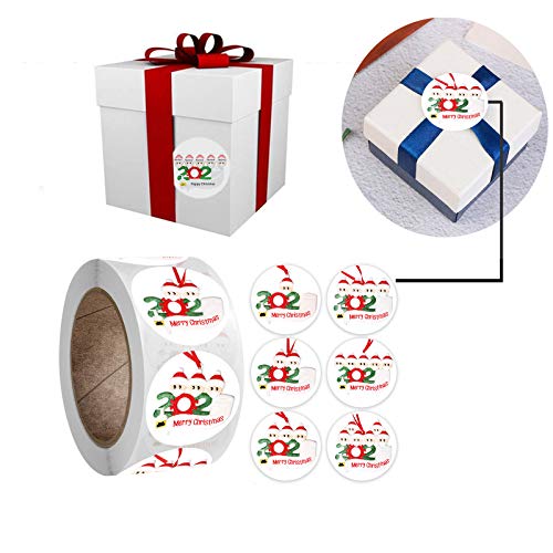 OLOPE Christmas Stickers Christmas Roll Pack Sticker, 500pcs Round Adhesive Labels Kraft Paper, Decorative Sealing Stickers, Wedding, Party (Family Stickers 2.5CM)