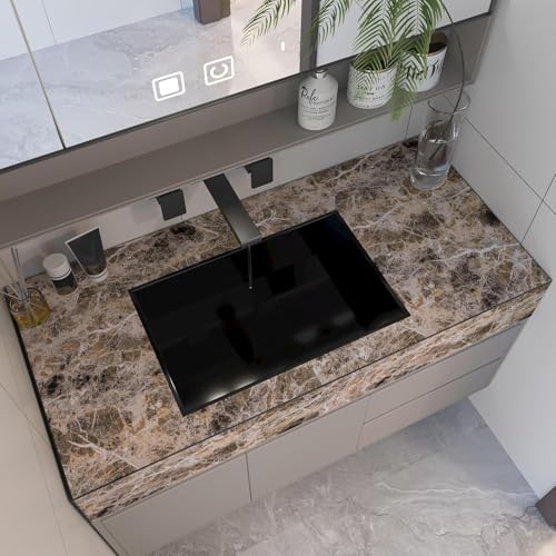 Image of Wide Marble Granite Peel and Stick Wallpaper Contact Paper for Countertops | Counter Top Covers Brown Thick Waterproof Self-Adhesive Marble Vinyl Wrap 31.5x354inch Dark Wall Paper for Kitchen Bathroom