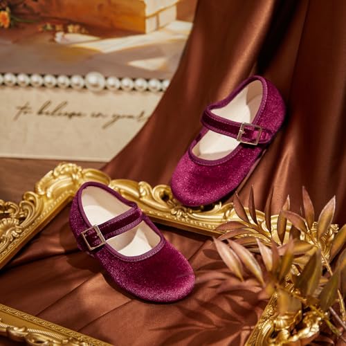 Image of PHIRAMIN Toddler Flower Girl Glitter Dress Shoes Little Girl Ballet Flats Bow Wedding Party