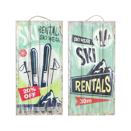 Plaques murales vintages ski BY SIGRIS lot de 2 décorations chalet montagne en métal de 48 cm