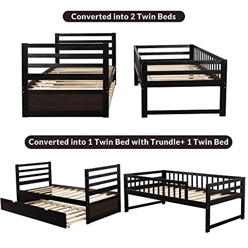 Harper & Bright Designs Twin Over Twin Bunk Bed With Trundle, Wood Bunk Beds With Safety Rail And Ladder, Twin Size Bunk Bed Frame For Kids ,Teens, Adults (Espresso) #TOP6