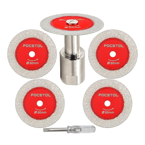 FOCSTOL Disco Corte Vidrio - 5 piezas 50mm Disco Diamante para Cortar Vidrio y 1 pieza M14 Brida para Jade Mármol Granito Piedra Artificial Porcelanico Azulejo Cerámica