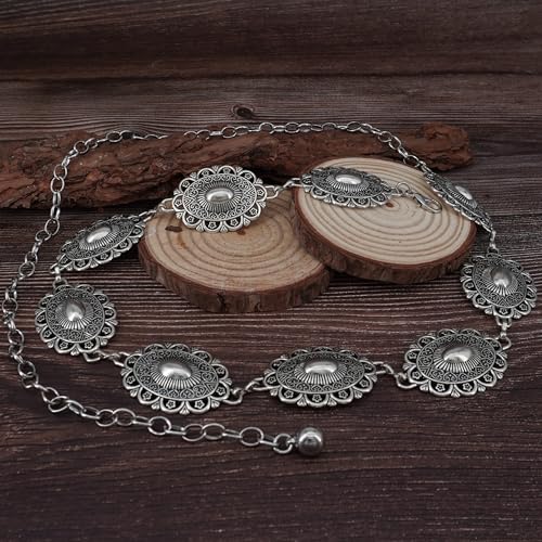 Western Concho Belt Cowgirl Necklace Dangle Earrings Jewelry set for Women Chain Belt4