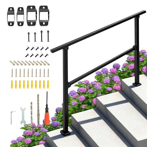 OUUTMEE 135cm Barandilla para escalones exteriores de hierro forjado para escaleras, ajustable para 3-4 escalones, barandilla de terraza, kit de barandilla interior para escalones de