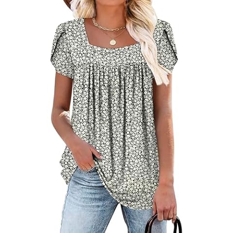 BETTE BOUTIK womens summer petal short sleeve women summer tops loose fit trendy tops square neck tops for women Jade White X-Large Cover