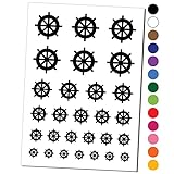 Ship Wheel Nautical Boat Temporary Tattoo Water Resistant Fake Body Art Set Collection - Black (One Sheet)
