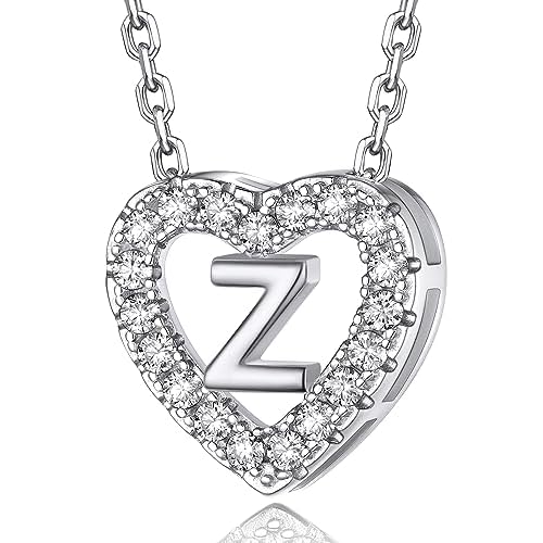 MomentWish Initial Necklaces for Women, Birthday Gifts for Wife, 0.285 Carat Moissanite Heart Necklace, 925 Sterling Silver Letter Necklace, Christmas