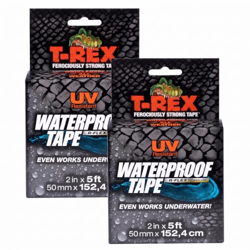 T-REX Heavy Duty Waterproof and Repair Tape for Wet or Rough/Dirty Surfaces Including Underwater, Leaks and More, 2" x 5', Black, 1-Roll (285988) (Pack of 2)