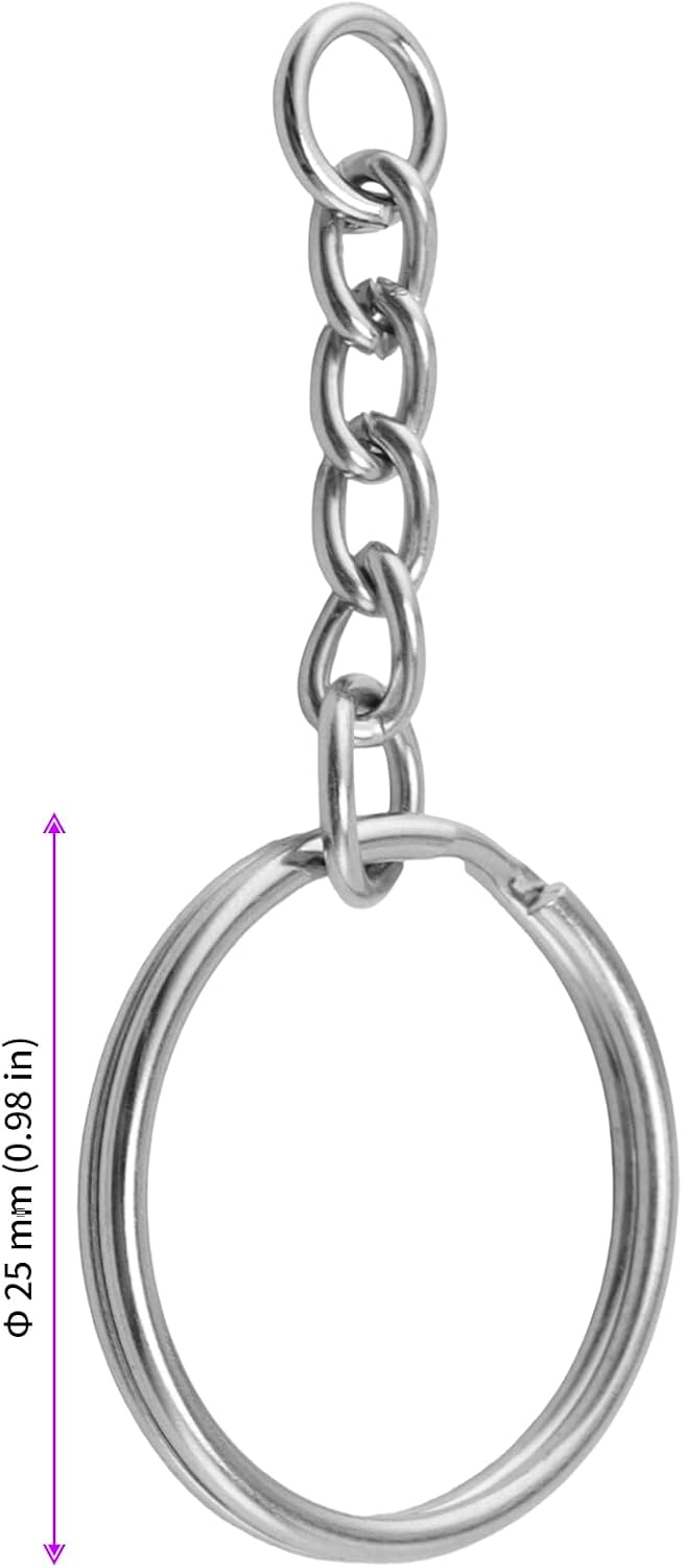JEUIHAU 400 PCS Split Key Rings with Chains,1 Inch (25mm) Silver Keychain Ring with Open Jump Rings