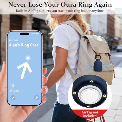 YWXTW Portable Holder for Oura Ring (with Airtag Slot), Waterproof Ring Case, Anti-Loss Ring Holder Keychain for Women & Men, Travel Jewelry Organizer for Gym & Daily Use (Deep Blue) — view 2