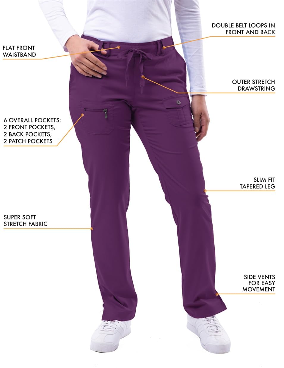Adar Uniforms Uniforme Medico Donna - Top con Scollo a V/Pantaloni Multi-Tasca - 4400 - Eggplant - S