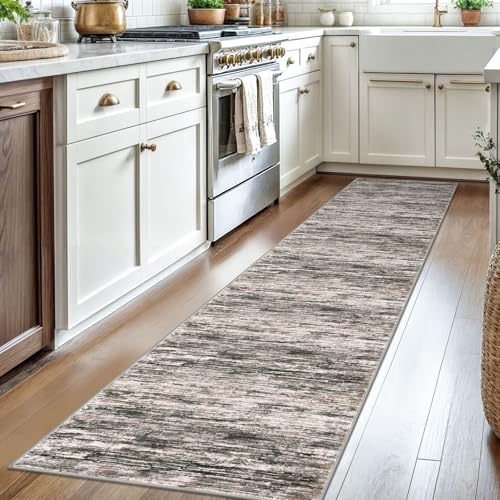 2x8 Brown Green Black White Modern Abstract Runner Rug for Hallways, Super Soft Hallway Decor Kitchen Rugs with Non-Slip, Non-Shedding Washable Rug for Entryway Bedroom Indoor