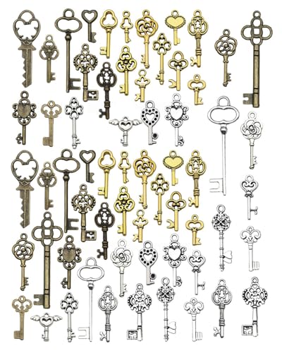 HUVZOR 62 Piezas Vintage Llaves Decoración Antiguas Bronce Mixto Colgantes para DIY colgantes, fabricación de joyas, regalos, steampunk y decoración de Navidad