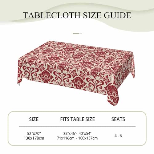 LoLo UoUo Vintage Damask Rectangular Tablecloth Red Floral 52x70 Table Cloth for Wedding Party Banquet,Dining Kitchen Rustic Table Cover by LoLo UoUo - Used condition - Image 4