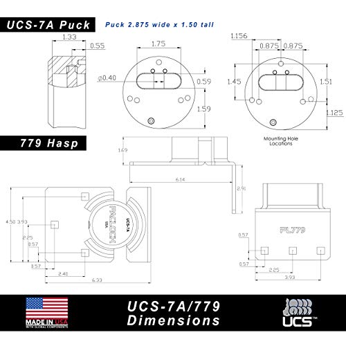 Image of PACLOCK's UCS-7A /779 Hasp and Puck Combo Kit, High Performance 6-Pin Cylinder, One Lock Keyed to a Number U-Pick! w / 2 Keys, Black Anod. Puck, Double Coated Grey Hasp