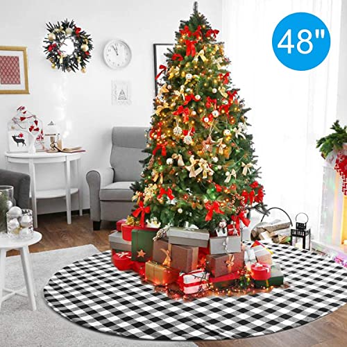 Ccboay Christmas Tree Skirt 48 Inch Large, Double Layer Black And White Plaid Buffalo With Felt Fabric Lining, Checked Tree Mat Xmas Holiday Party Decoration #TOP4