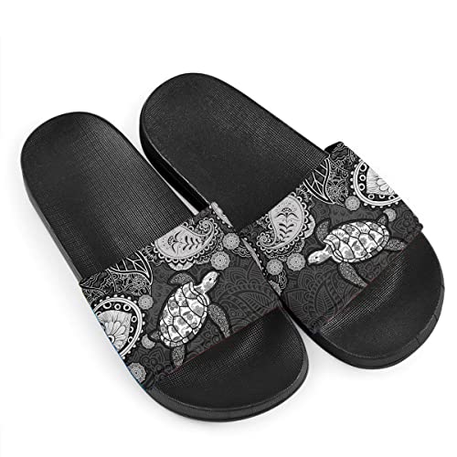 Howilath Women'S House Sandals & Slides Grey Bohemia Sea Turtle Flowers Print Soft Sole Non-Slip Open Toe Single Band Slide Sandals cover
