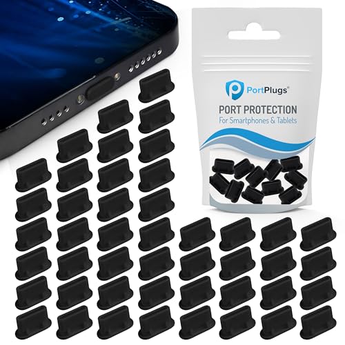 PortPlugs USB-C Dust Plugs – Compatible with iPhone 15/16/17 & Air, iPad Pro/Mini, MacBook Pro/Air, Galaxy S25-S8, Pixel, Android & USB-C Devices – Port Covers & Protectors, Brush- Black (50-Pack)