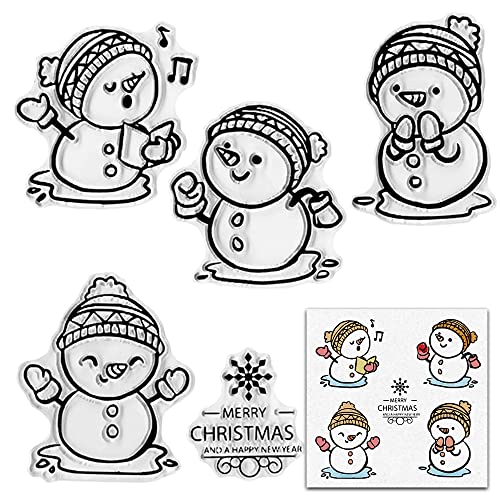 Feliz Navidad Invierno Dibujos Animados Muñeco de Nieve Sellos transparentes para hacer tarjetas Decoración DIY Scrapbooking, Silicona Sello Transparente Sellos para Relieve Álbum Decoración Artesanía