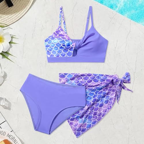 Image of Girls Swimsuit Bathing Suits Twist Cross Tropical Floral Bikini Sets Teen Girls' Swimwear 3Pcs with Cover Up 7-14T