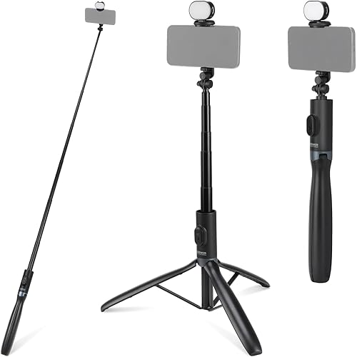 NEEWER Entry Level Version Selfie Stick Tripod with Light & Remote Compatible with iPhone Samsung Android, 67" Extendable Portable Travel Cell Phone Holder Stand for Video Recording Filming, PA987