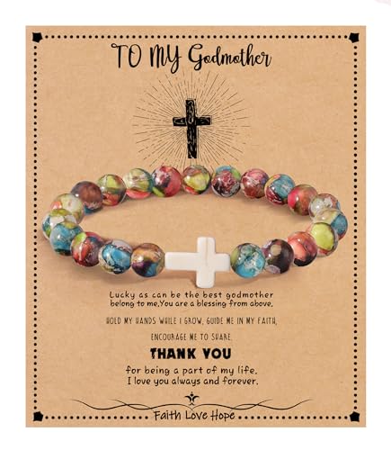 Image of Cross Bracelets for Women, Christian Gifts for Women Stocking Stuffers for Teens Cross Bracelet Imperial Nature Stone Bead Bracelet Confirmation Baptism Gift for Teen Girls Christmas Religious Gift Cathlic Faith Jewelry