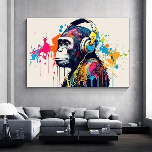 Affiche abstraite animaux singe : toile de chimpanze coloree prete a suspendre 20x30cm