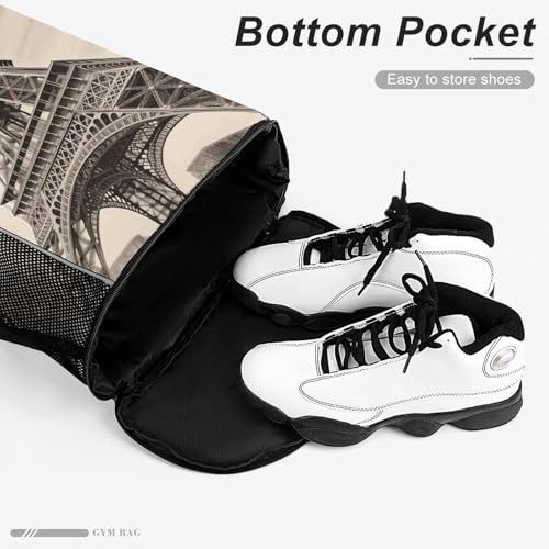 Eiffel Tower Pattern Drawstring Backpack, Dry Wet Separate Gym Bag Unisex Sports Drawstring Bag for Work, Fitness4