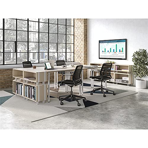 Safco Modern Home Office Desk Beige Wood Laminate White Powder Coat Steel Frame #TOP3