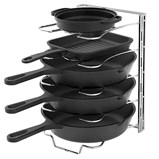 Simple Houseware Kitchen Cabinet 5 Adjustable Compartments Pan and Pot Lid Organizer Rack Holder, Chrome